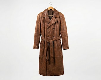 Handmade Vintage Style Distressed Brown Leather Trench Coat for Women