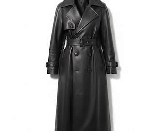 Men’s black Genuine Leather Long Coat, Handmade Winter Outerwear