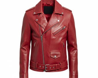 Handmade Men's Red Leather Motorcycle Jacket, Biker jacket Men