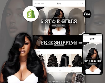 Luxury Hair Shopify Website Template | 10 Canva Banners | Mobile Optimised | Instant Download for Hair Extension Brands