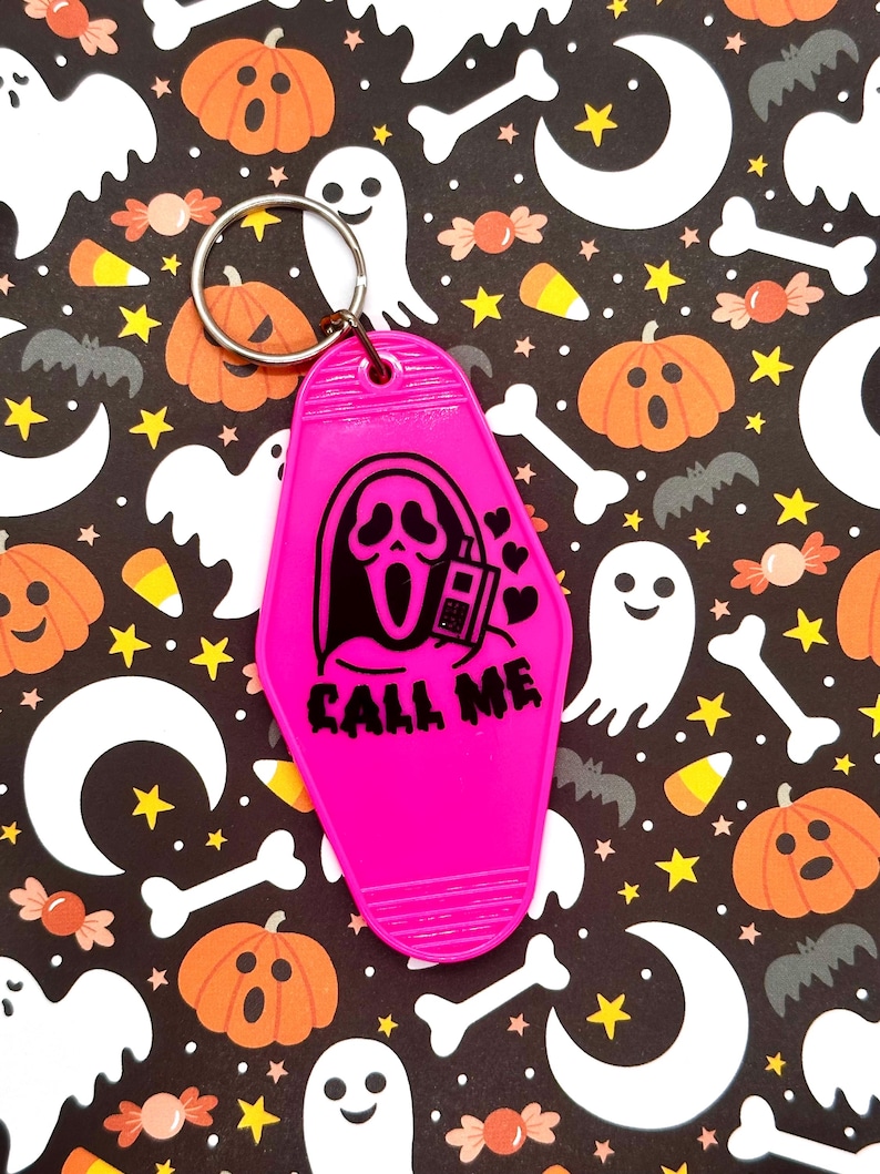 Funny Pink Ghost Keychain: Retro Halloween Key Tag - Etsy