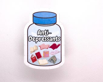 Funny Book Lover Vinyl Sticker: Anti-Depressants, Mental Health Decal