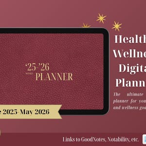 2025-2026 Health and Wellness Aesthetic Digital Planner, Goodnotes Planner, Notability Planner, Daily Weekly Monthly Dated Digital Planner