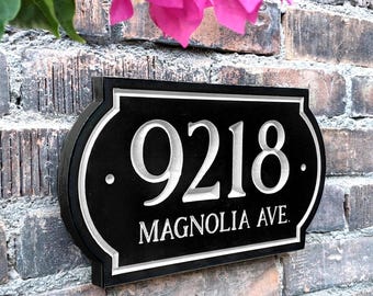 PVC Magnolia address plaque – classic house sign with 1920s elegance - Weatherproof