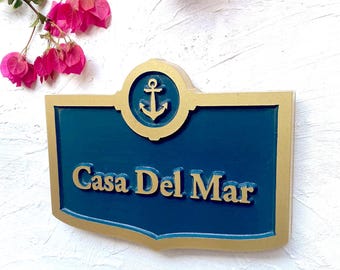 Nautical Casa del Mar Sign: Personalized Coastal Retreat Raised Plaque, Weatherproof PVC