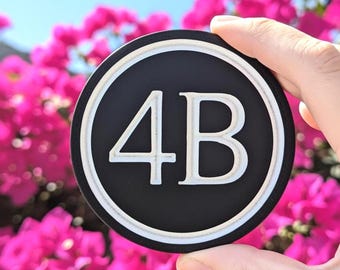 PVC very small round plaque – tiny address sign for apartment door, lockers, hotel room sign – Penny Signs Series -weatherproof