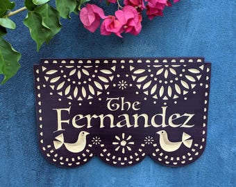 Personalized MDF Papel Picado Plaque: Engraved Family Name, Mexican Decor