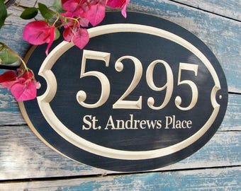 Engraved Oval House Number Plaque: Classic Family Name Address Sign