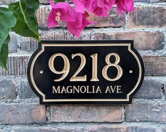 MDF Magnolia address plaque – classic house sign with 1920s elegance - Indoor