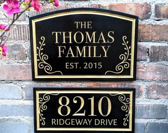 Custom Engraved Family Name & Address MDF Plaque Set - Old World Manor Decor
