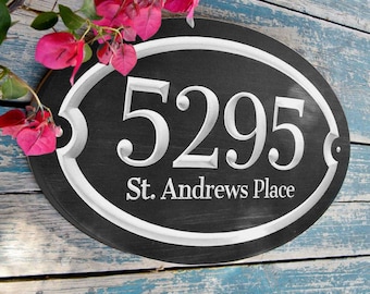PVC Classic oval house number engraved plaque, Family name and address sign -weatherproof