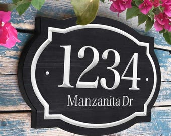 PVC Classic house number engraved plaque, Family name and address sign -weatherproof