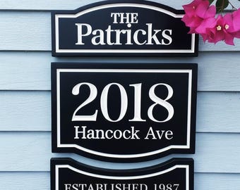 Trio Combo Signs: Family Name, Address Number and Established Date