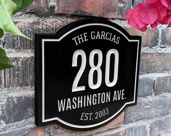 Modern House Sign – Custom Address with Family Name -weatherproof