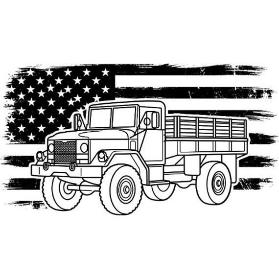 Ilustração fofa de caminhão militar em PNG e SVG, 300 DPI, fundo transparente, arquivo de corte para Cricut, Minimalist