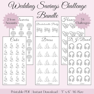 Wedding Savings Challenge Bundle | A6 Size | 3" x 6" Savings Trackers | Printable | Instant Download