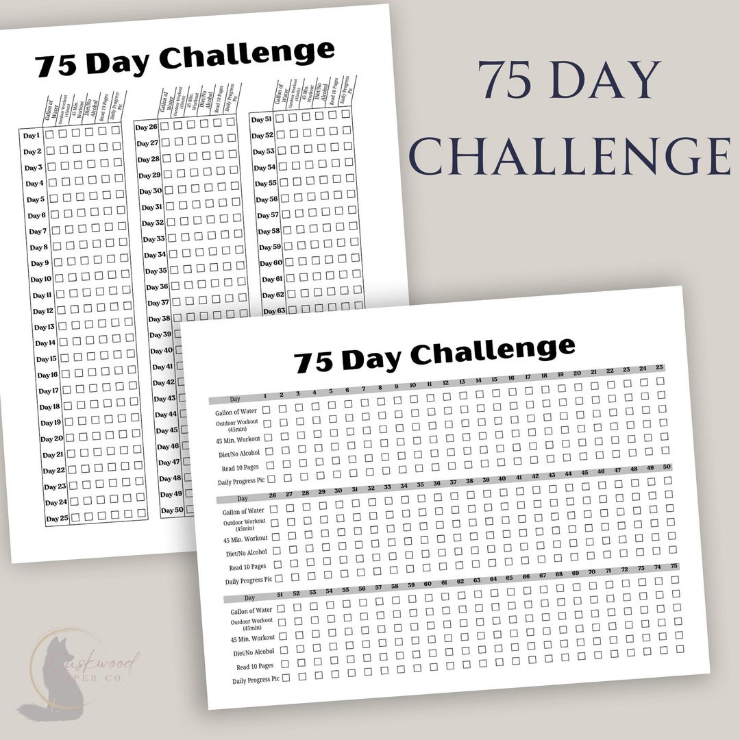 75 Day Challenge Printable | Health & Fitness Tracker | Daily Goals ...