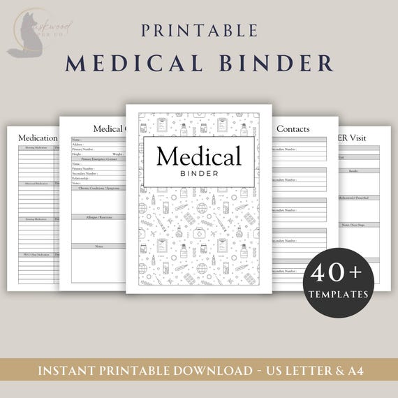 Printable Medical Planner | Health Tracker, Medication Log, Appointment Sheets & Symptom Tracker | Health Binder PDF | Instant Download