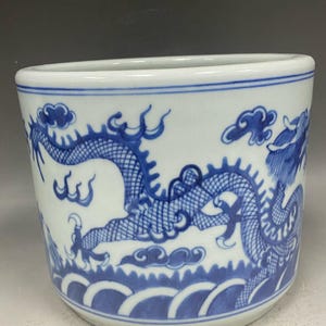 Vintage Chinese Dragon Porcelain Jar Blue and White Censer Pot, Cloud Motif, Asian Incense Burner, Planter Bowl for Home Decor
