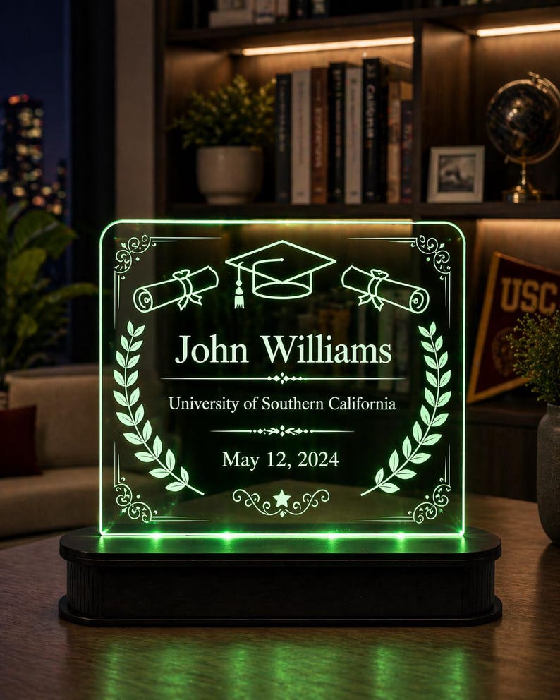 Graduation Led Version Personalized Graduation Gift - Custom Acrylic LED Lamp With University ...
