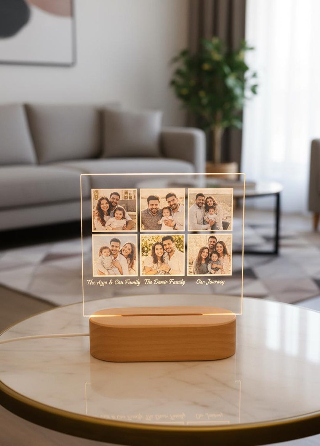 Custom Family Photo LED Lamp Personalized Acrylic Night Light, Wooden ...