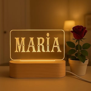 Personalized Acrylic LED Night Light: Custom Engraved Wood Base