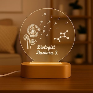 Personalized Night Light: Laser Engraved Acrylic, Handmade Wood Base, USB LED