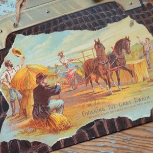 1880er Jahre BUCKEYE Mowers, Reapers And Binders Werbung für Handelskarte, dimensionaler Literaturhalter
