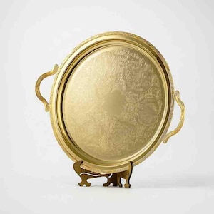 Handmade Vintage Moroccan Brass Tea Tray – Handcrafted Moroccan Tea Serving Tray or Brass Table – Traditional Moroccan Tea Table Decor