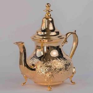 Authentic Moroccan Golden-Plated Brass Teapot – Handmade Mint Tea Pot & Home Decor Gift