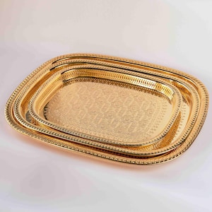 Handmade Vintage Moroccan Brass Tea Tray – Handcrafted Moroccan Tea Serving Tray or Brass Table – Traditional Moroccan Tea Table Decor