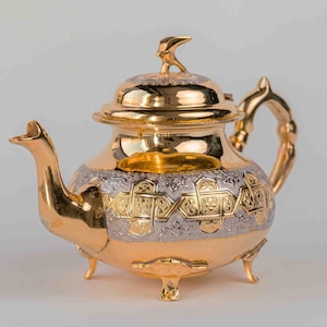 Moroccan Brass Mint Tea Pot – Handmade Golden-Plated with Beautiful Engraved Details