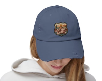 Adventure Awaits Distressed Cotton Cap: Vintage Unisex Dad Hat