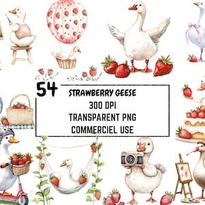 Strawberry Geese Clipart Bundle | 54 Cute Goose PNG Files, Sweet Strawberry | Strawberries Clipart  | Commercial Use PNG Download