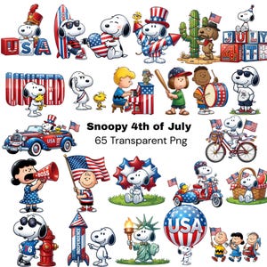Snoopy 4th of July Clipart PNG, Patriotic Peanuts Digital Download, Charlie Brown Independence Day Graphics, Red White Blue Snoopy