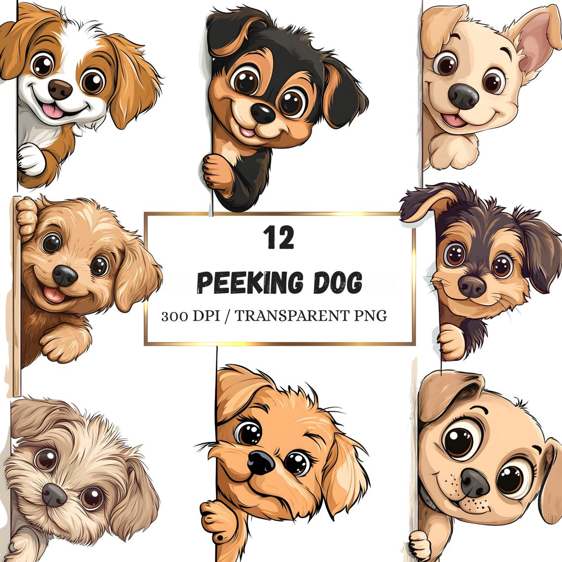 Peeking Dog Clipart Bundle, Puppy Faces PNG, Sublimation Graphics ...