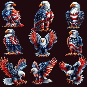 Watercolor American Eagle PNG Clipart, Patriotic Bald Eagle with USA Flag, 4th of July Sublimation, Instant Download for Crafts