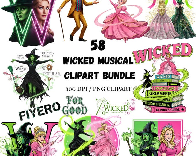 Wicked Show Graphics Wicked PNG Musical Clipart Set Bundle Wicked Movie, Team Elphaba, Team ...