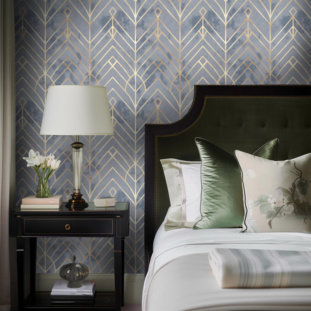 Navy Blue Geometric Line Peel and Stick Wallpaper | Removable Vinyl - Etsy