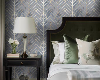 Navy Blue Geometric Line Peel and Stick Wallpaper | Removable Vinyl