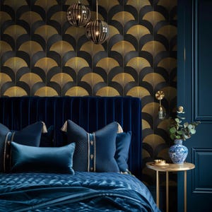 Gatsby Deco Fan Wallpaper | Opulent Roaring Twenties Style for a Luxury Home Bar | Premium Matte Finish Paper, Authentic Deco Look