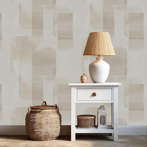 Chalky Abstract Wallpaper, Traditional Smooth Paper, Minimalist Geometric Shapes in Light Neutrals for Serene Home Office