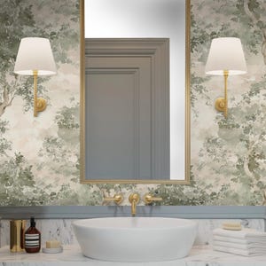 Forest Landscape Wallpaper, Traditional Smooth Matte Paper, Vintage Toile Tree Mural, Sage Green Neutral Scenic Wall Art Decor