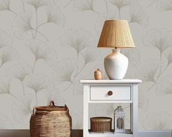 Ginkgo Leaf Peel and Stick Wallpaper: Japandi Botanical Print