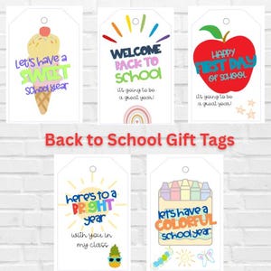 Back to School Gift Tags Printable | First Day of School Tags for Students & Teachers | 5 Cute Gift Tag Designs
