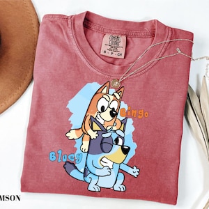T-shirt jeunesse Bluey et bingo, chemise chien dessin animé mignon pour enfants, cadeau fan Bluey, t-shirt assorti Bluey, chemise dessin animé chien, t-shirt design mignon Bluey
