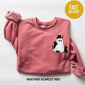 Ghost And Black Cats Sweatshirt, Cute Halloween Crewneck, Spooky Season Sweater, Cat Lover Gift, Pocket Ghost Pullover, Fall Cat Sweatshirt
