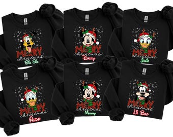 Custom Disney Family Christmas Sweatshirt, Disney Mickey and Friends Christmas Shirt, Personalized Disney Character Matching Group Shirt