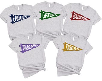 Personalized Mascot Name Pennant Tee Shirt, Custom Pennant Shirt, Pennant Mascot Tee Shirt, Trendy Game Day School Spirit Tee Shirt Gift
