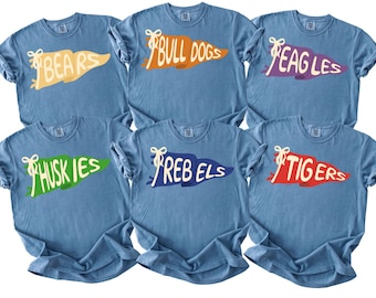 Custom Pennant Comfort Colors® Tee Shirt, Personalized Mascot Name Pennant Tee Shirt, Pennant Mascot Shirt, Game Day School Spirit Tee Shirt
